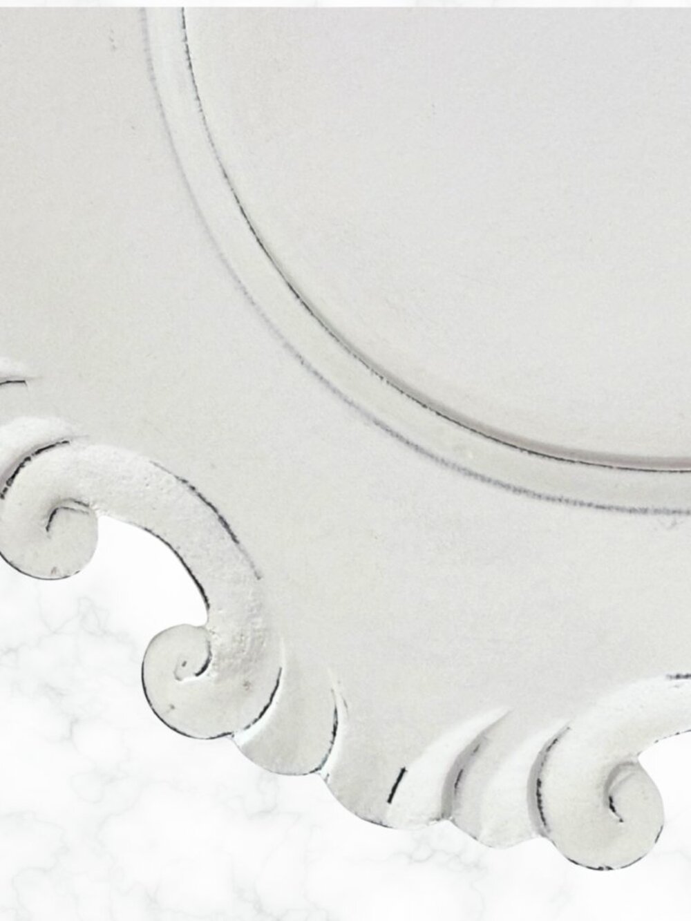 PIER 1 IMPORTS Set of 2 Distressed White Wood Scroll Charger Plates 13" Round - Picture 4 of 5
